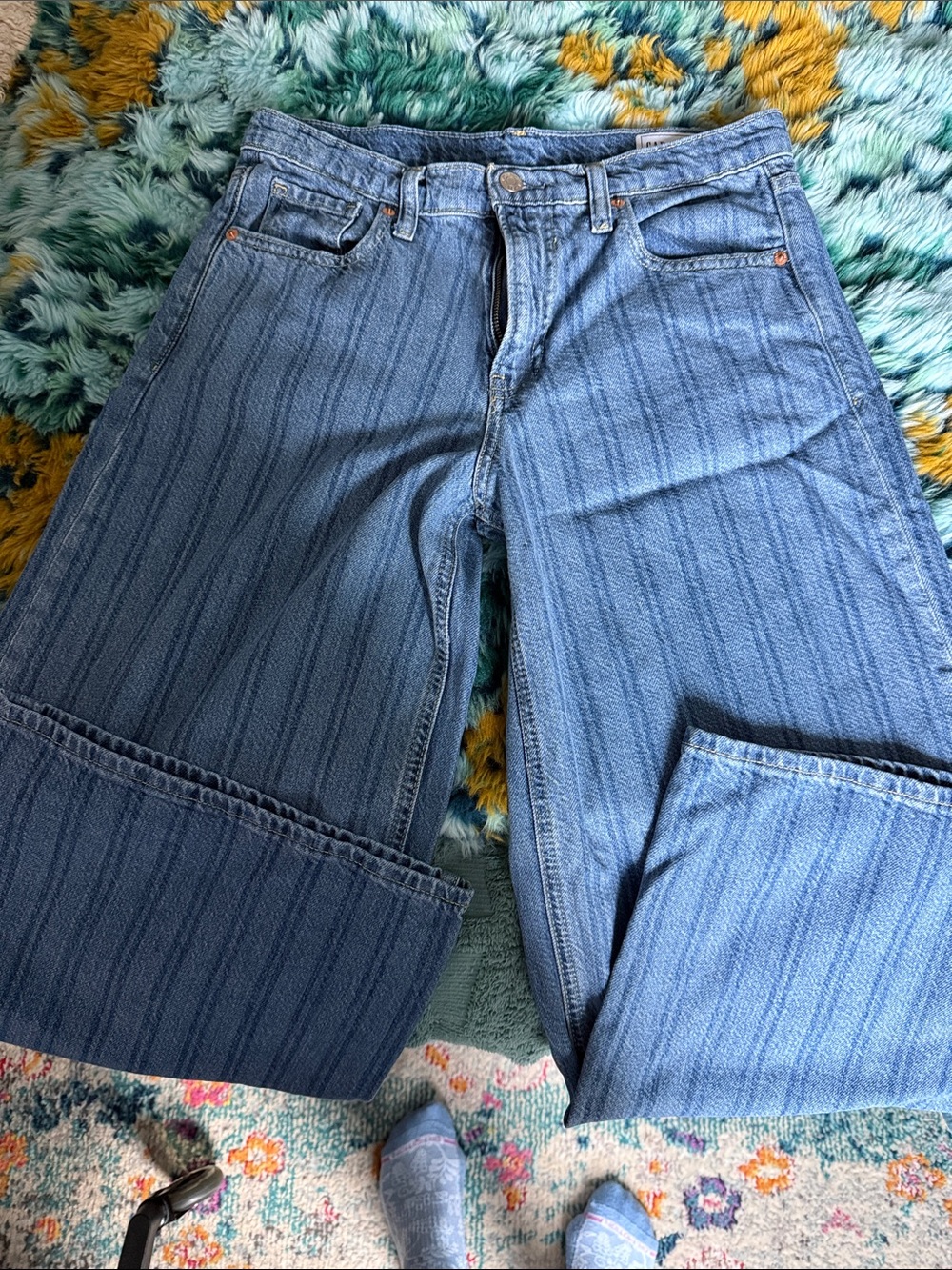 GAP Blue Striped Wide-Leg Jeans